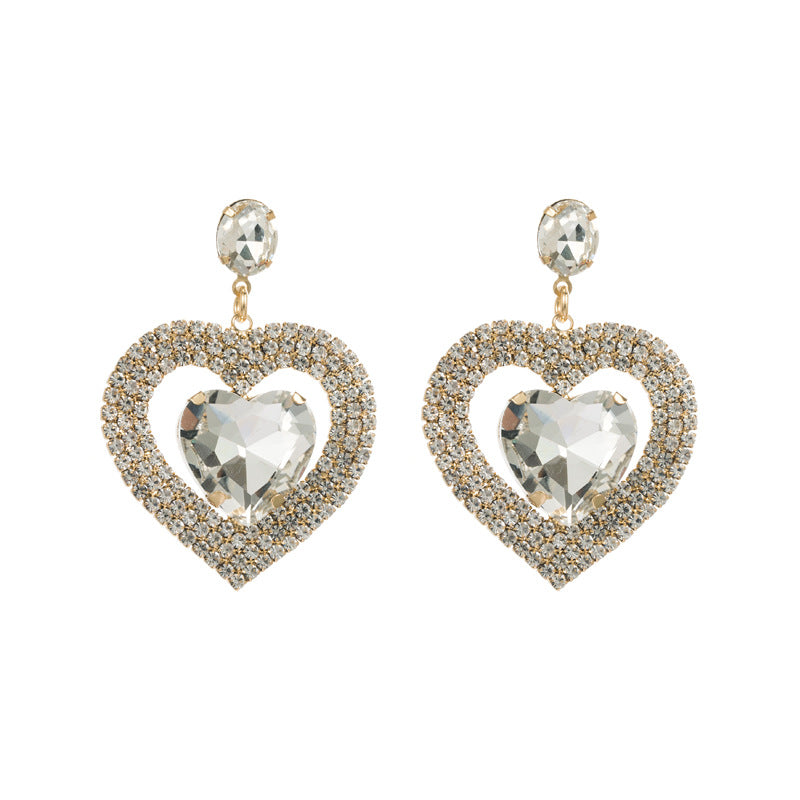 Wholesale Alloy Diamond Double Heart Shape Earrings
